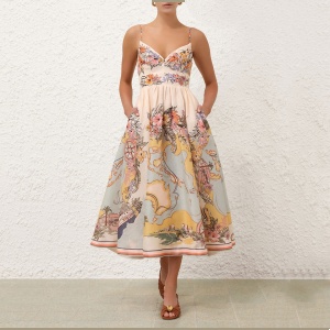 zimmermann tallow tucked bodice dress in nautical map